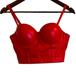 Red PU Leather corset push up bra women M